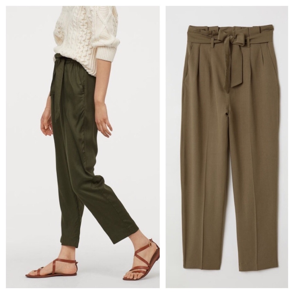 NWT H&M Green Belted Paperbag Trousers Pants 
14